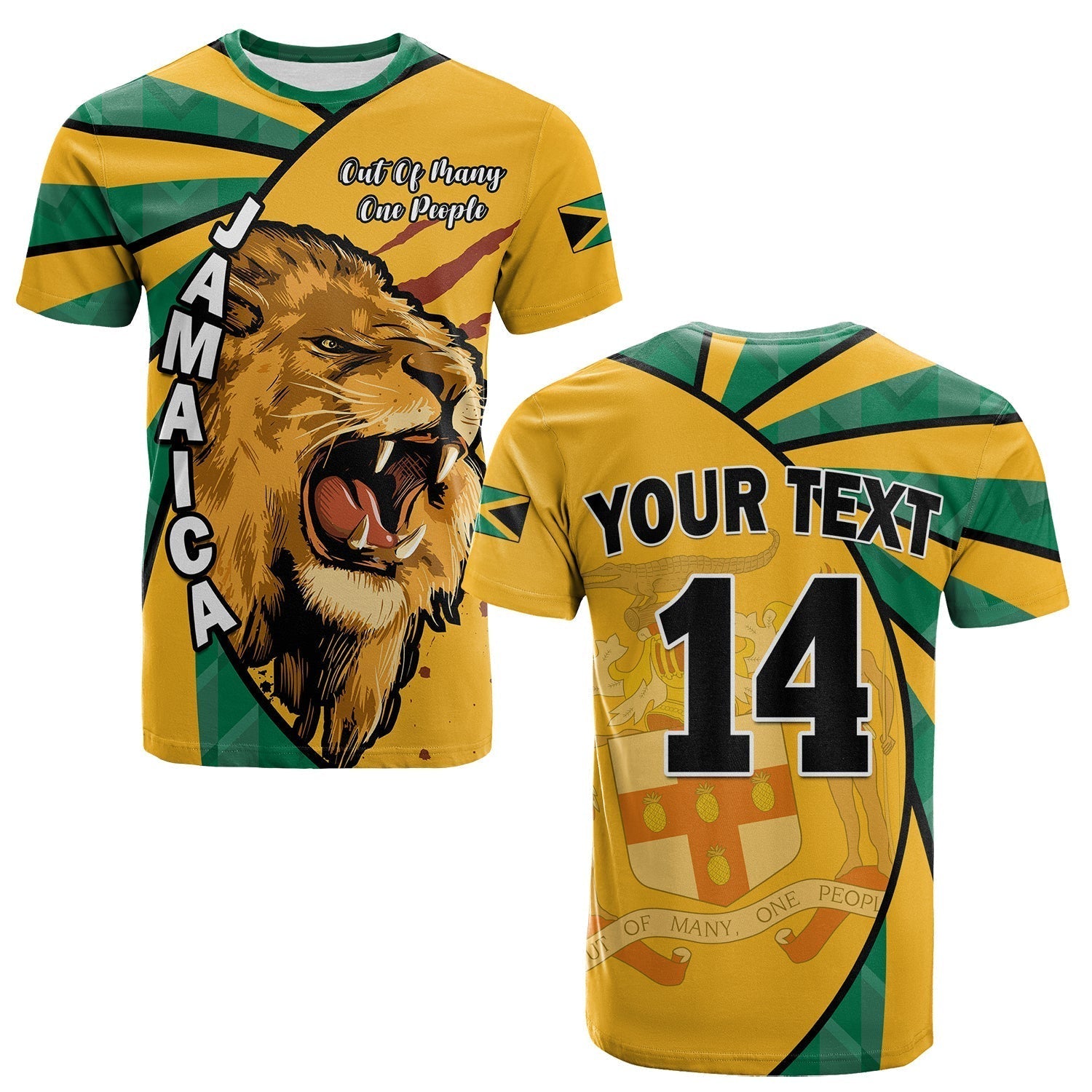 Custom Jamaica Athletics T-Shirt Jamaican Flag Mix Lion Sporty Style Graphic Tee