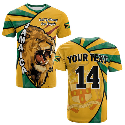Custom Jamaica Athletics T-Shirt Jamaican Flag Mix Lion Sporty Style Graphic Tee
