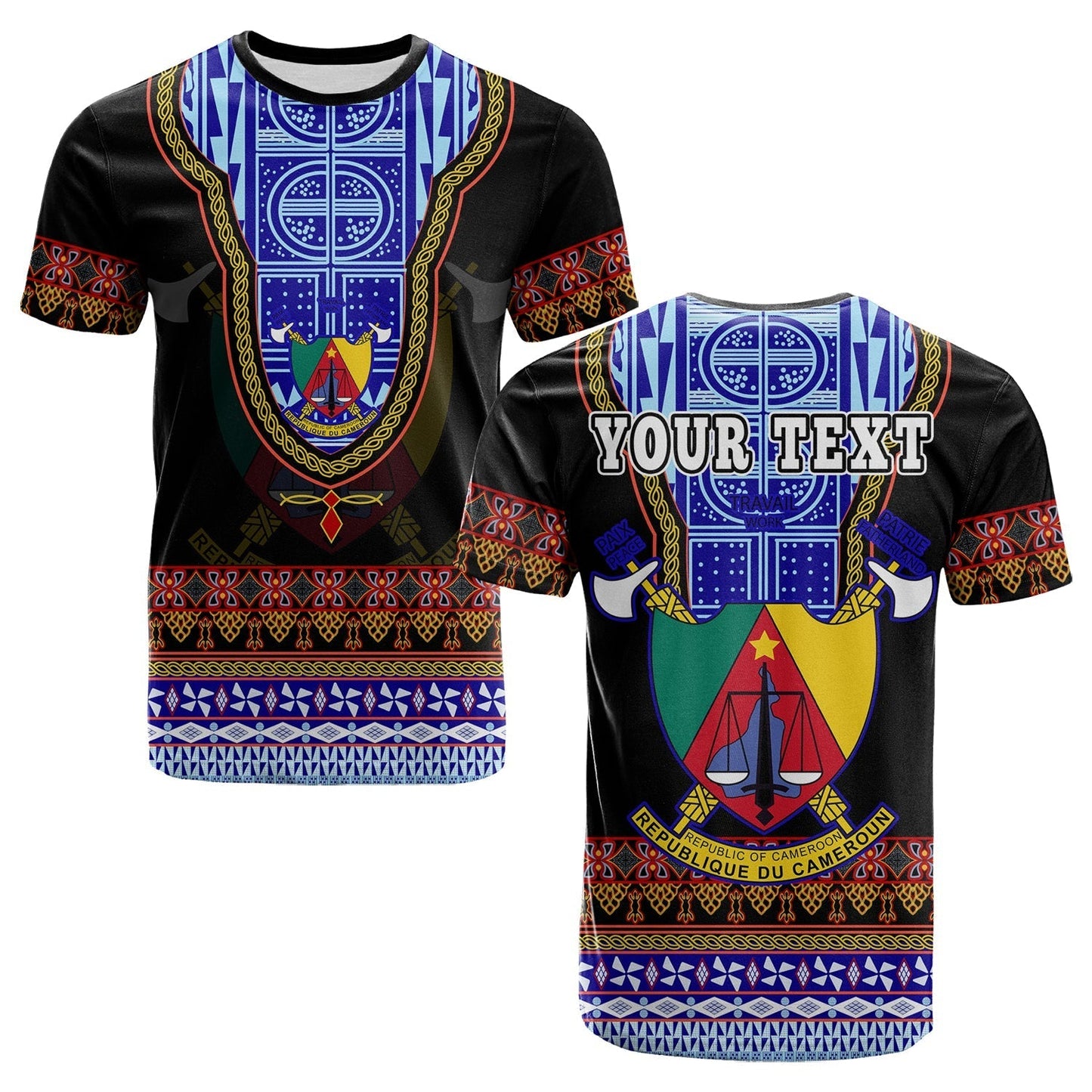 Custom Cameroon T-Shirt Atoghu Pattern Black Style Graphic Tee