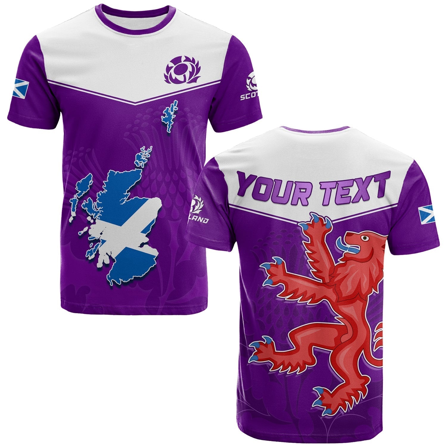 Custom Scottish Rugby T-Shirt Map Of Scotland Thistle Purple Version Graphic Tee