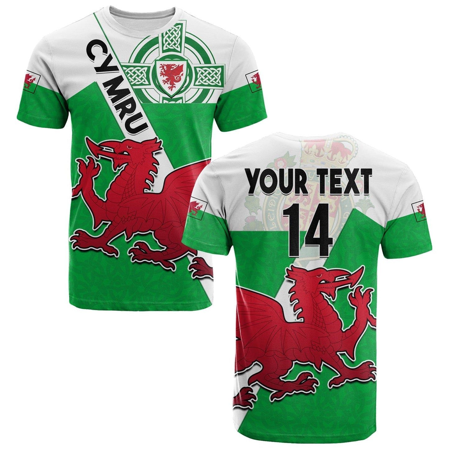 Custom Wales Football T-Shirt Come On Welsh Dragons With Celtic Knot Pattern Graphic Tee