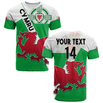 Custom Wales Football T-Shirt Come On Welsh Dragons With Celtic Knot Pattern Graphic Tee