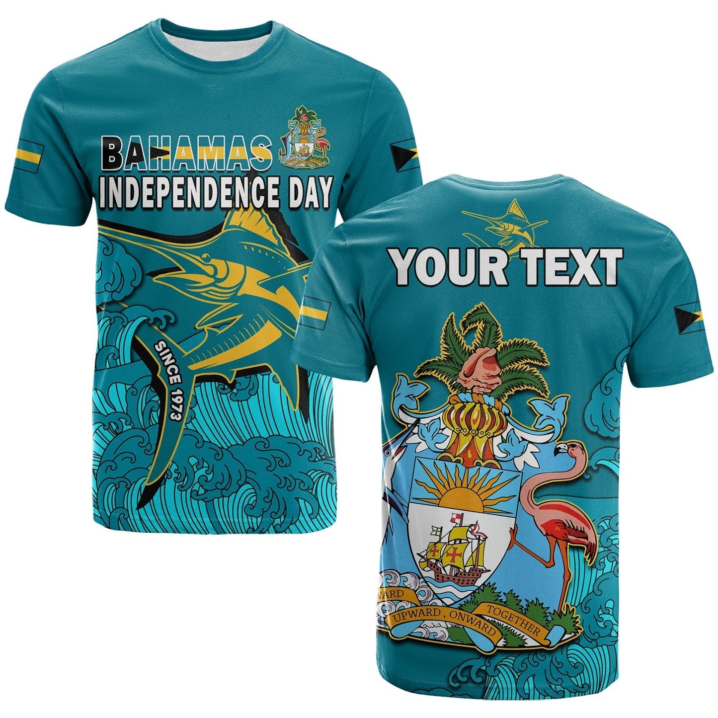 Custom Independence Day Bahamas T-Shirt Blue Marlin Since 1973 Style Graphic Tee