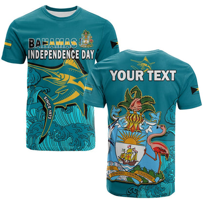Custom Independence Day Bahamas T-Shirt Blue Marlin Since 1973 Style Graphic Tee