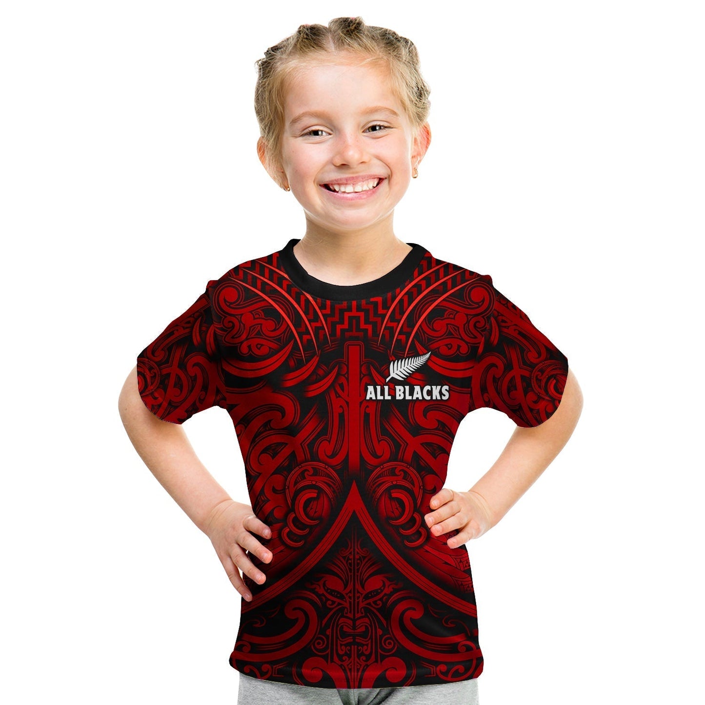 New Zealand Silver Fern Rugby T-Shirt All Black Red NZ Maori Pattern Graphic Tee