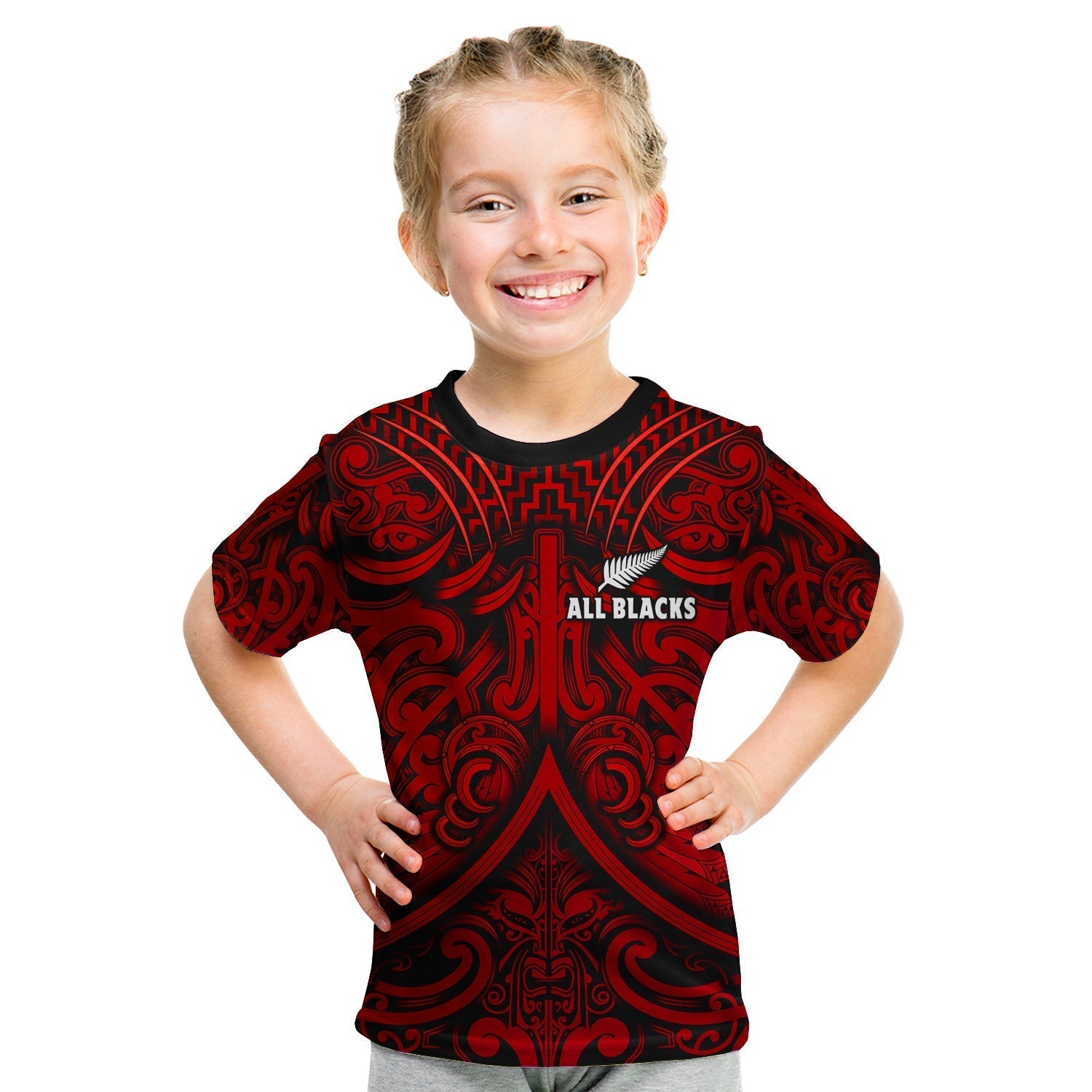 New Zealand Silver Fern Rugby T-Shirt All Black Red NZ Maori Pattern Graphic Tee
