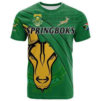 Custom South Africa Rugby T-Shirt Bokke Springbok With African Pattern Stronger Together Graphic Tee