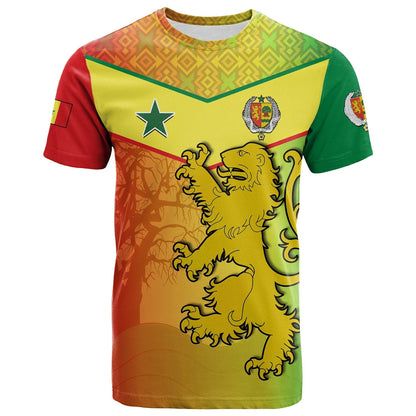Senegal T-Shirt Lion With Senegal Map Reggae Style Graphic Tee