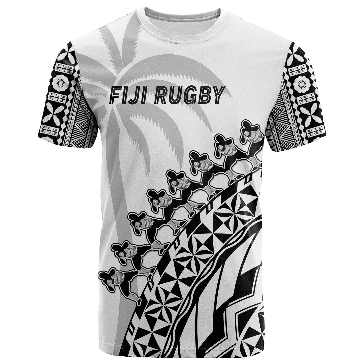 Custom Text And Number Fiji Rugby T-Shirt Fijian Cibi Dance Tapa Pattern White Graphic Tee