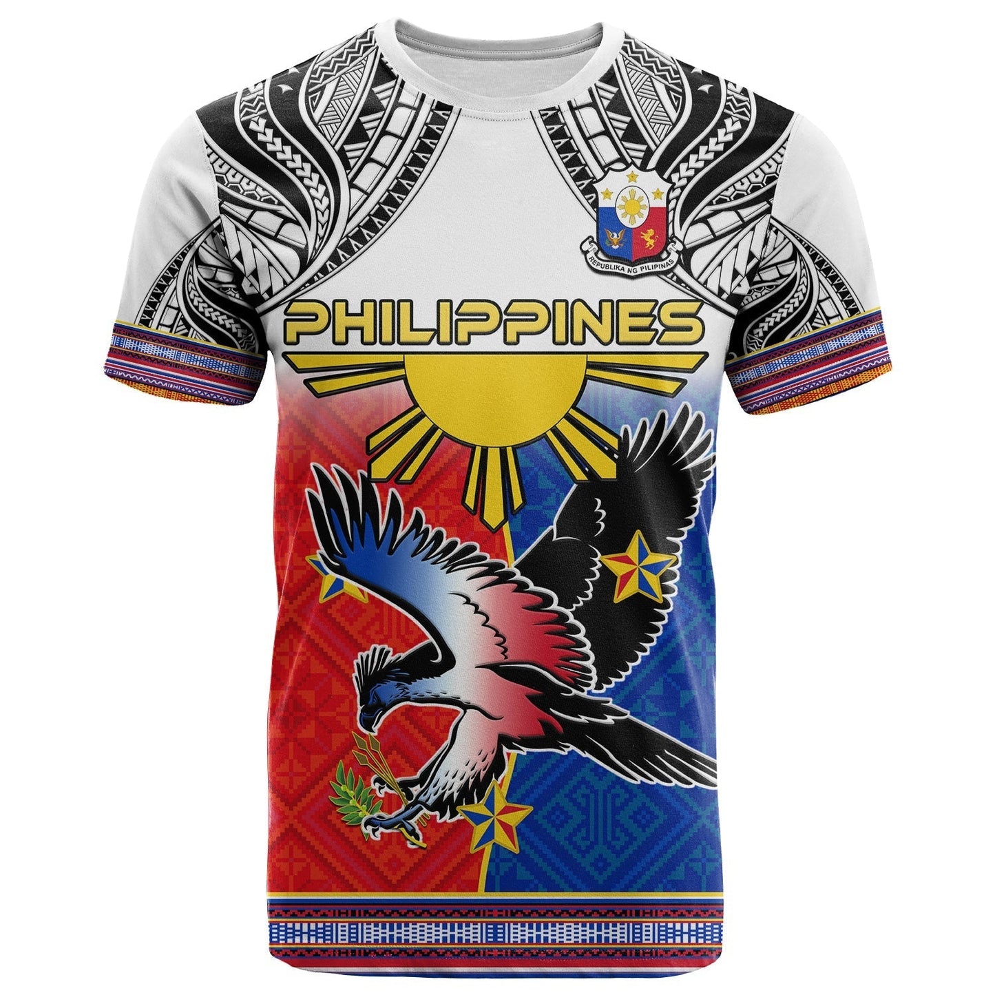 Custom Philippines T-Shirt Polynesian Filipino Pattern With Eagle Graphic Tee