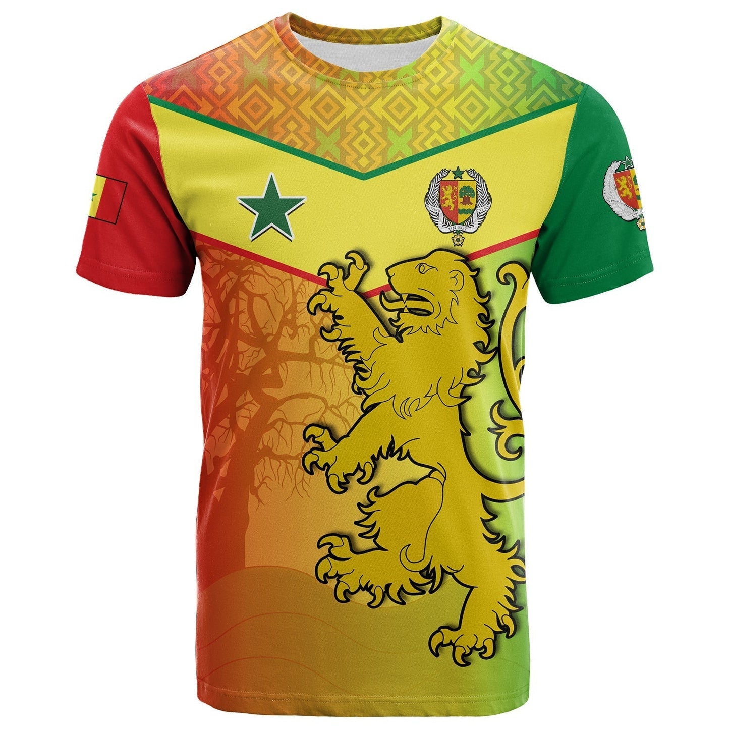 Custom Senegal T-Shirt Lion With Senegal Map Reggae Style Graphic Tee