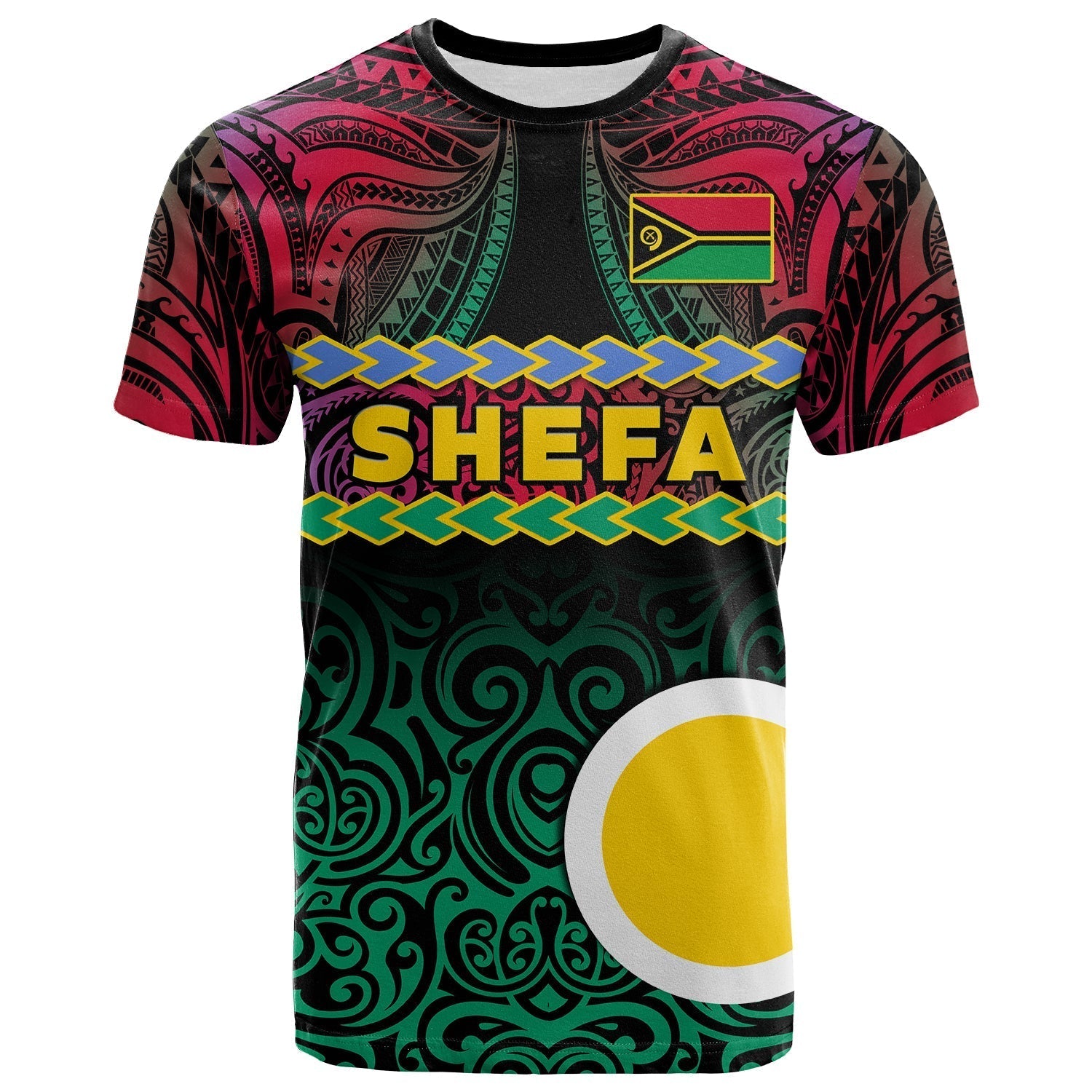Shefa Province T-Shirt Vanuatu Pig Tusk Polynesian Flag Style Graphic Tee