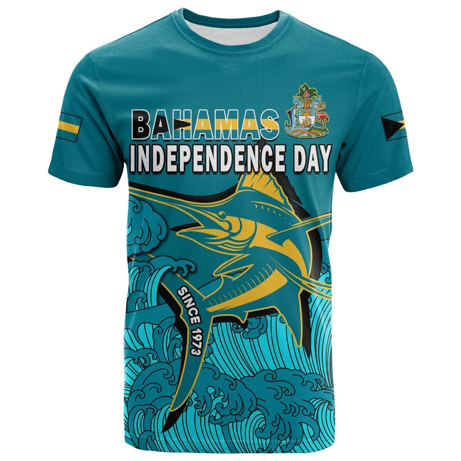Independence Day Bahamas T-Shirt Blue Marlin Since 1973 Style Graphic Tee