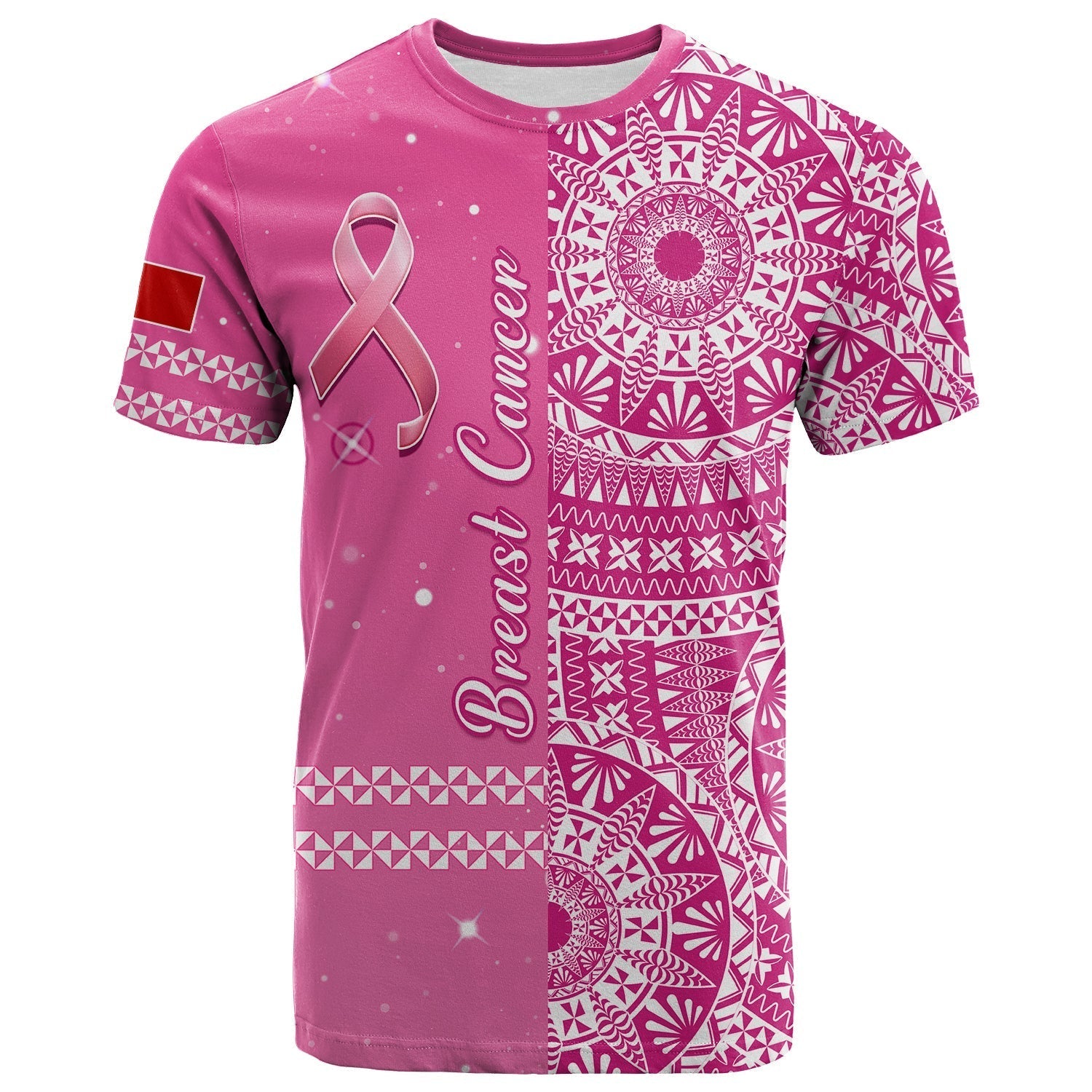 Tonga Breast Cancer T-Shirt Tongan Ngatu Pattern No One Fights Alone Graphic Tee