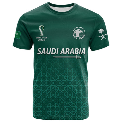 Custom Saudi Arabia Football T-Shirt KSA Swords Pattern Saudi Green Champions Graphic Tee