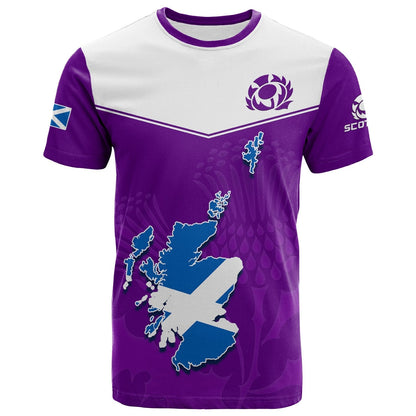 Custom Scottish Rugby T-Shirt Map Of Scotland Thistle Purple Version Graphic Tee