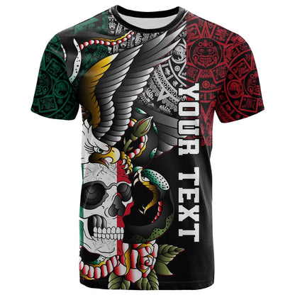 Custom Mexico T-Shirt Mexican Skull Eagle With Angry Snake Graphic Tee