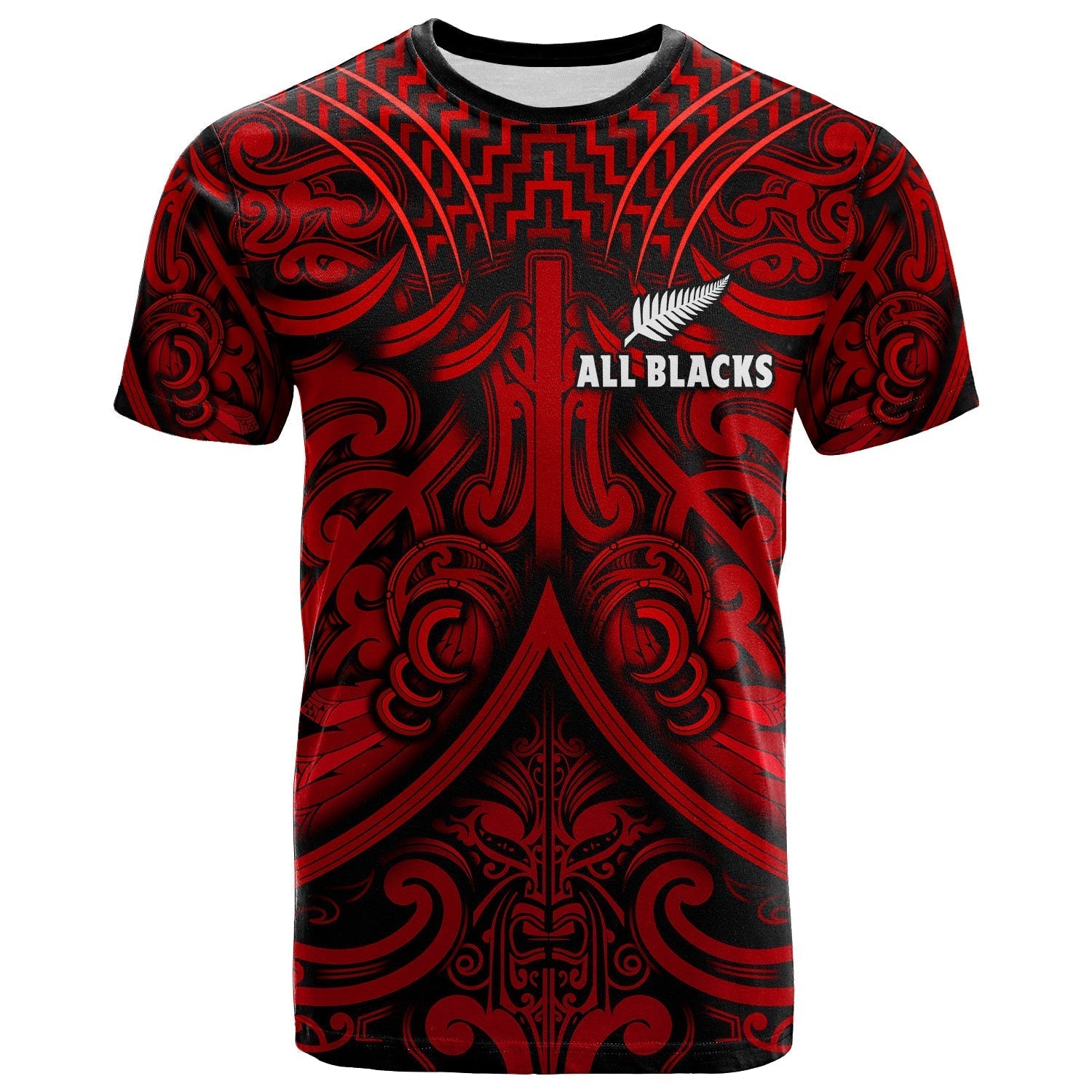 New Zealand Silver Fern Rugby T-Shirt All Black Red NZ Maori Pattern Graphic Tee