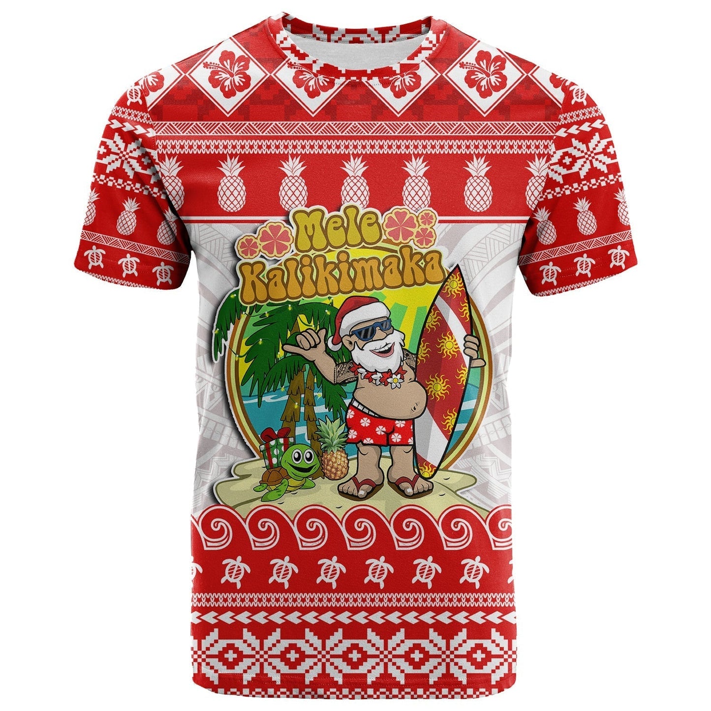 Custom Hawaii Christmas T-Shirt Kanaka Polynesian Santa Claus Mele Kalikimaka Graphic Tee