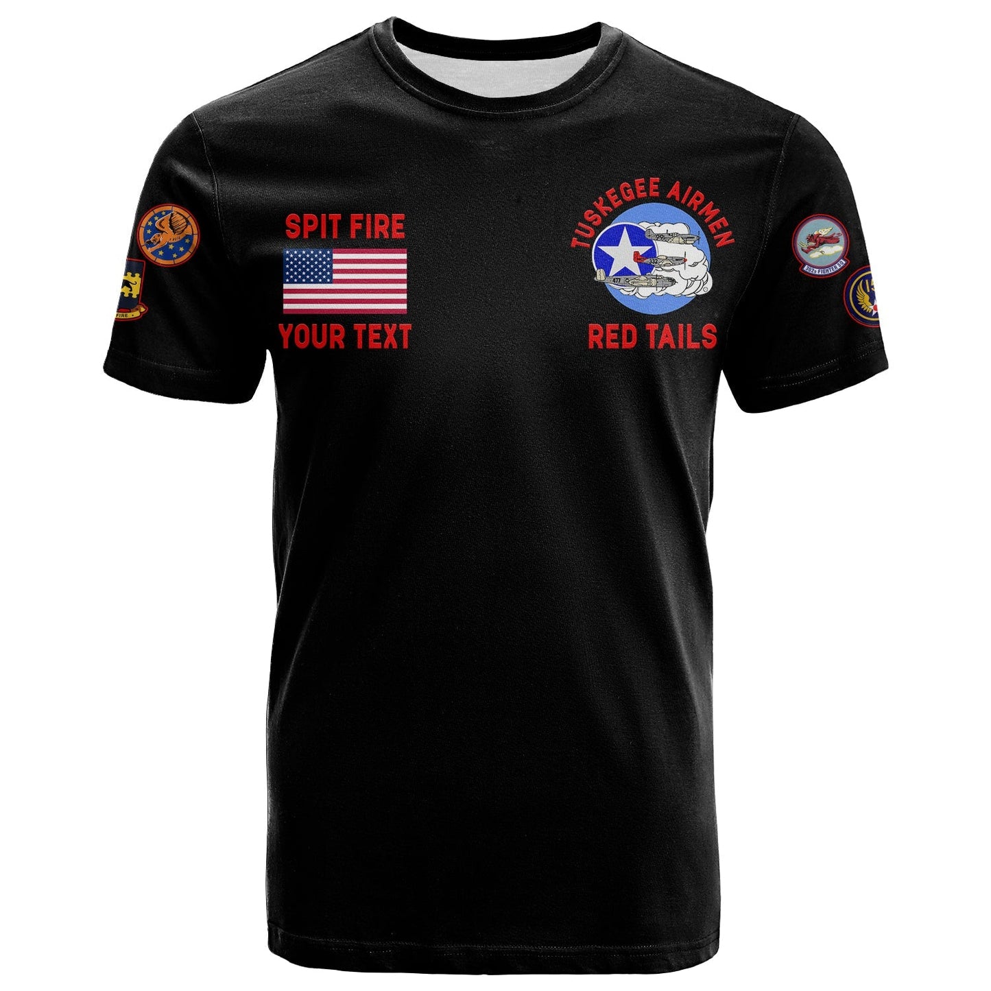 Custom Tuskegee Airmen T-Shirt US Military Black Red Tails Graphic Tee