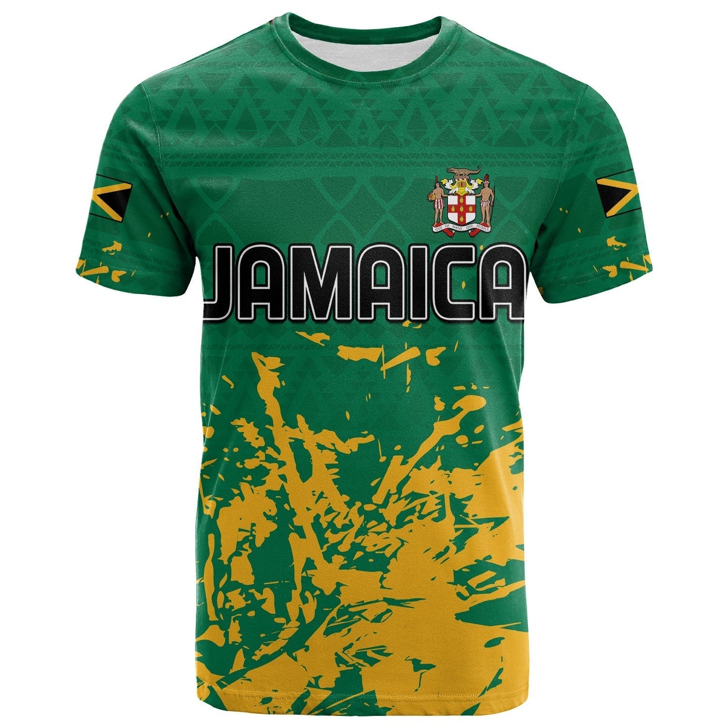 Custom Number Jamaica Athletics T-Shirt Jamaican Flag With African Pattern Sporty Style Graphic Tee