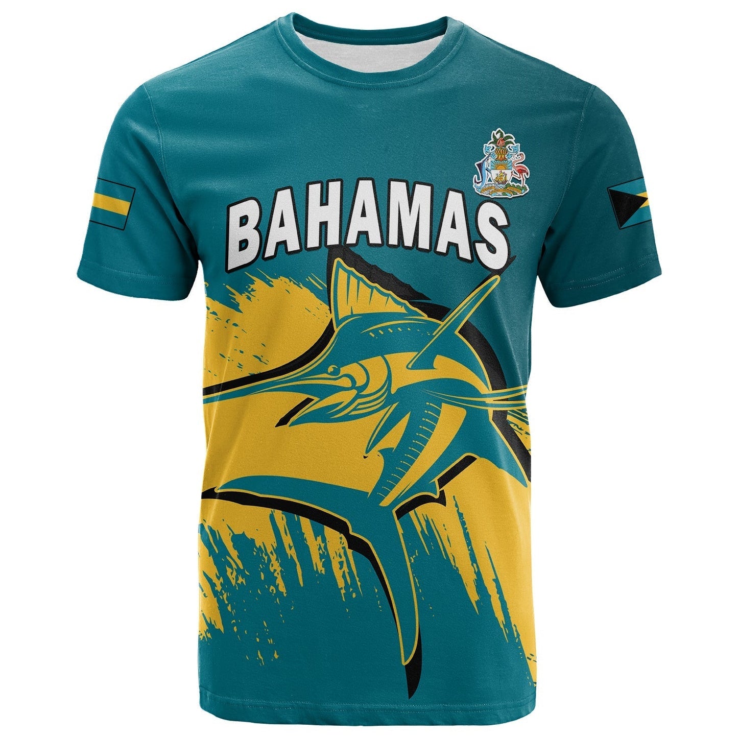 Bahamas T-Shirt Blue Marlin With Bahamian Coat Of Arms Graphic Tee