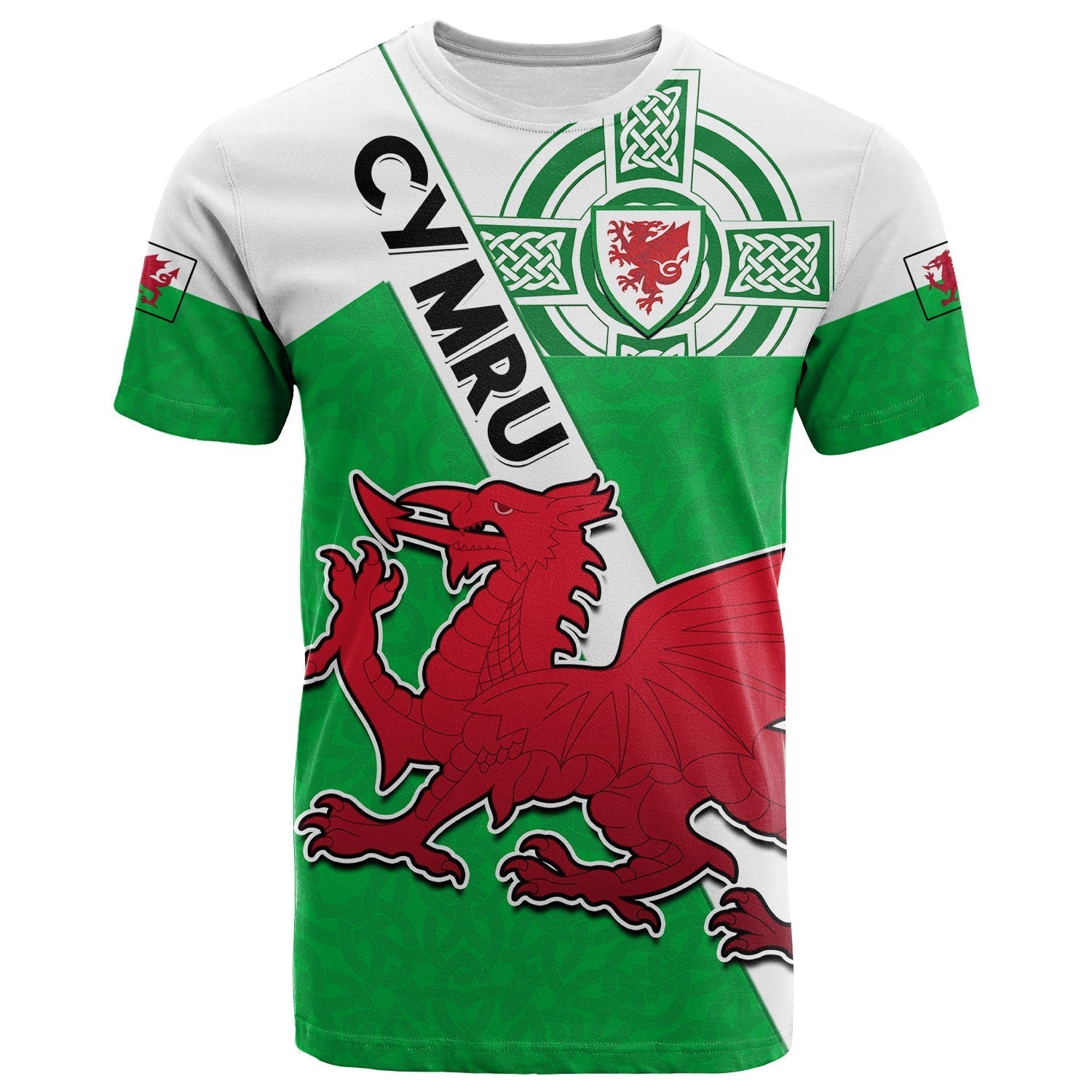 Custom Wales Football T-Shirt Come On Welsh Dragons With Celtic Knot Pattern Graphic Tee