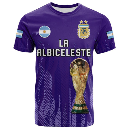 Argentina Football T-Shirt La Albiceleste Campeon Proud Purple 2022 Graphic Tee