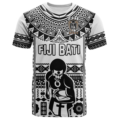 Custom Text And Number Fiji Rugby T-Shirt Pacific The Bati Black Fijian Tapa Graphic Tee