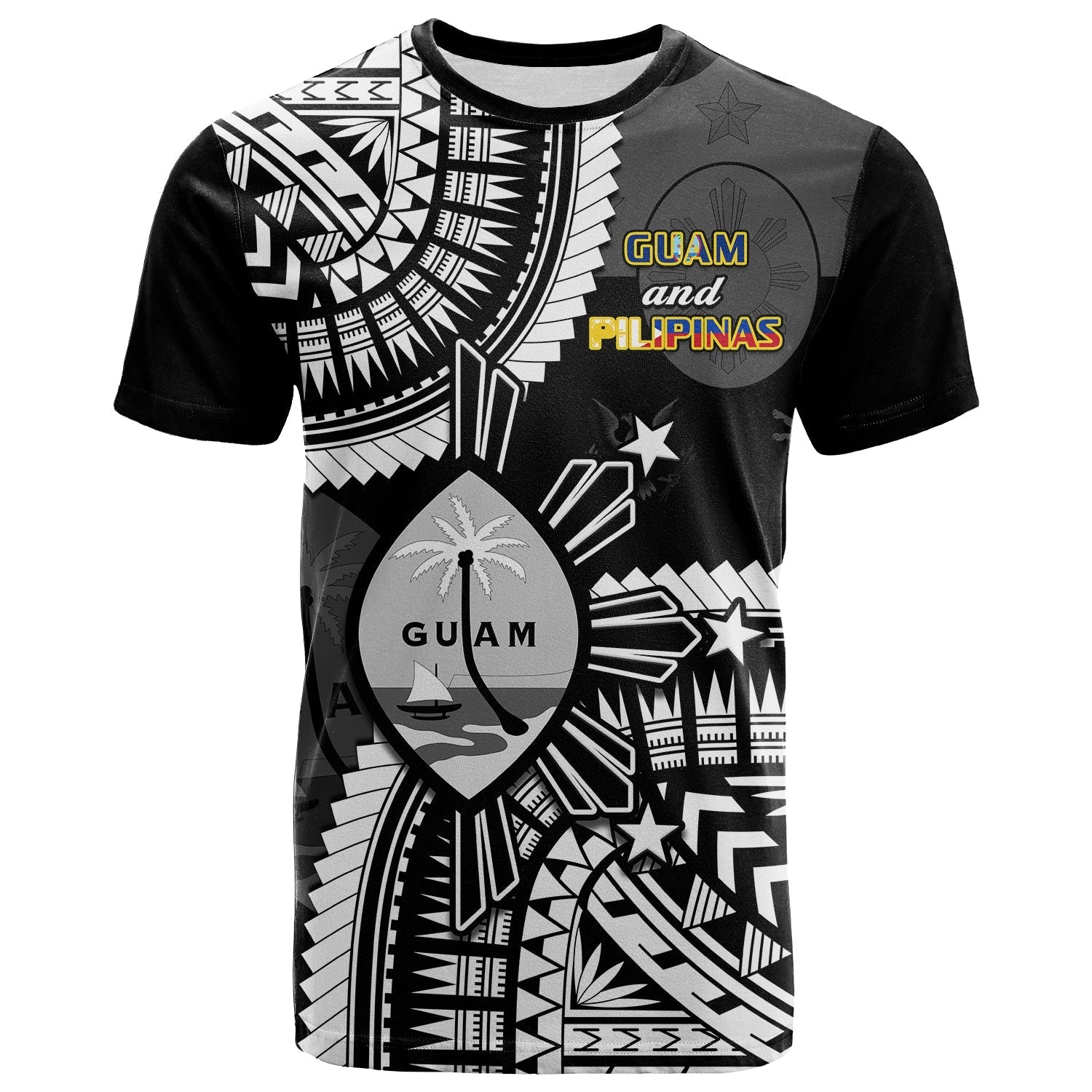 Custom Guam and Philippines T-Shirt Guaman Filipinas Together Black Graphic Tee