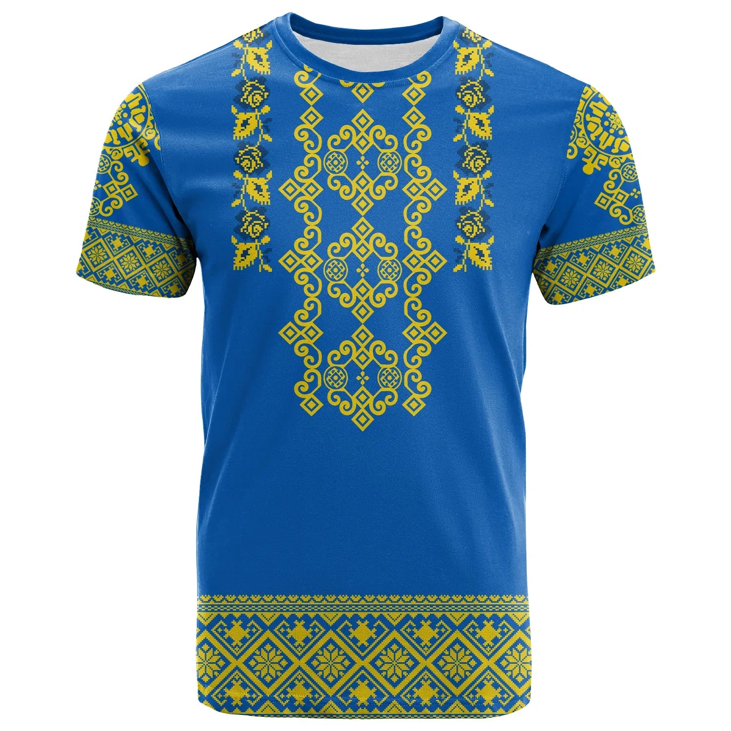 Custom Ukraine T-Shirt Yellow Ukrainian Folk Graphic Tee