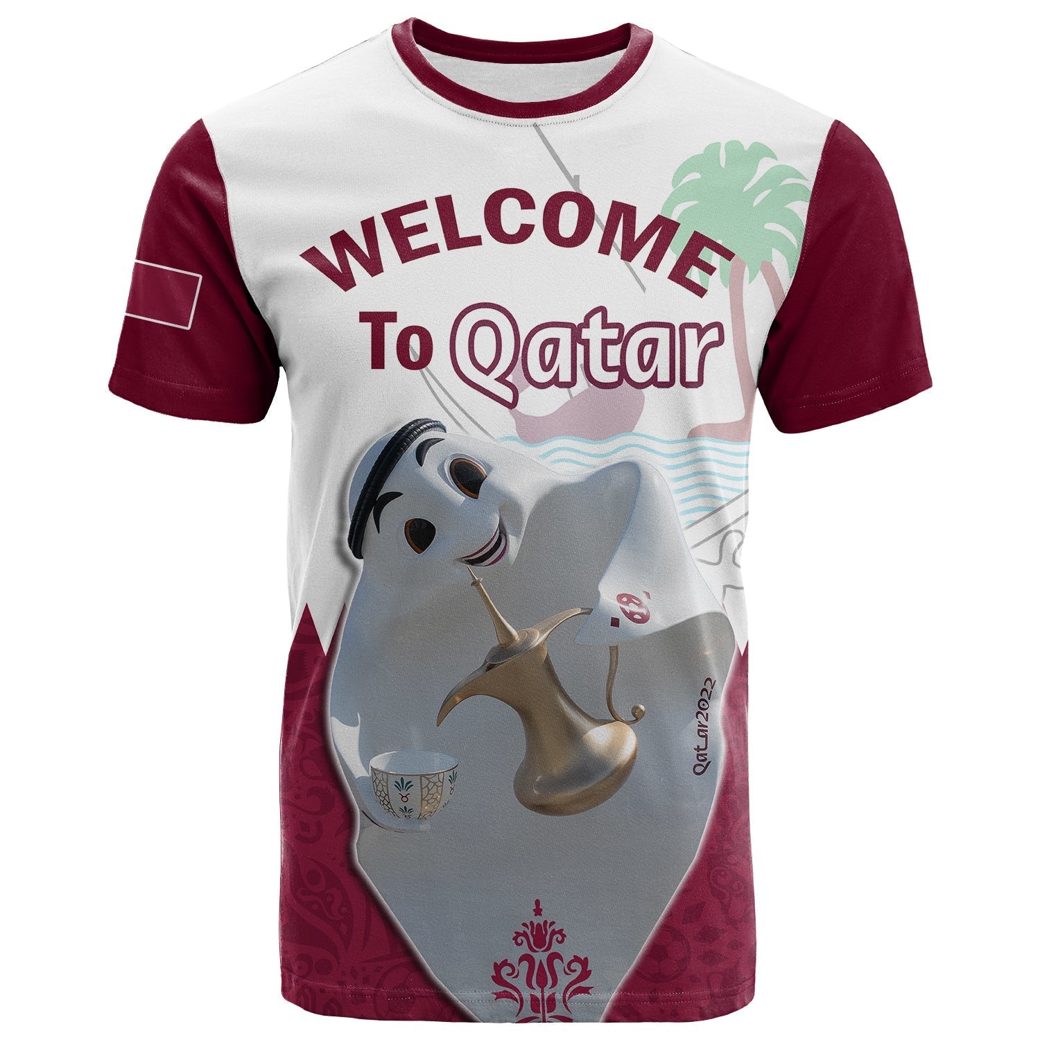 Custom Qatar T-Shirt Laeeb Mascot World Cup 2022 Welcome To Qatari Graphic Tee