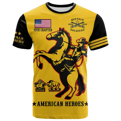 Custom Text And Chapter Buffalo Soldiers T-Shirt BSMC United States Army Yellow Graphic Tee