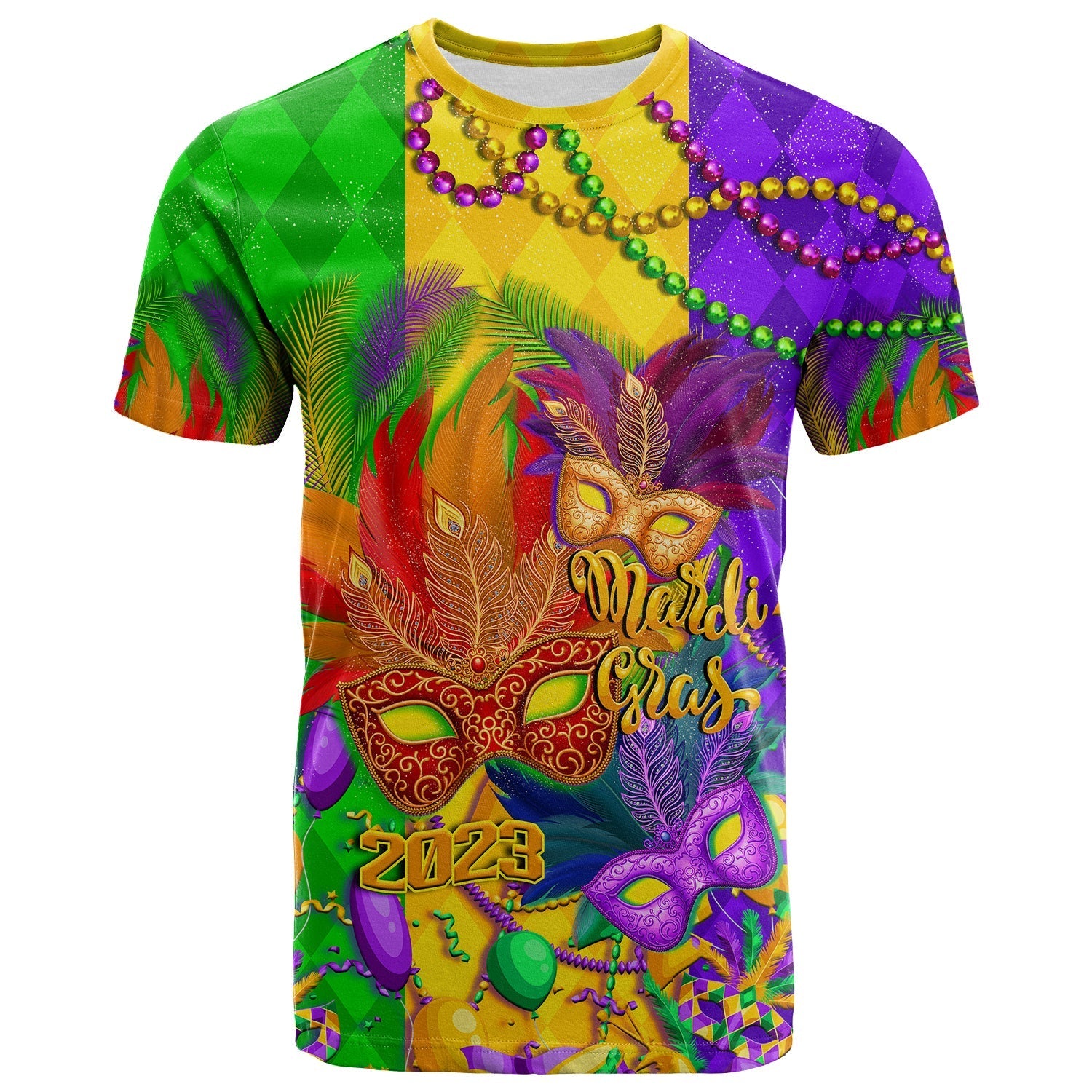 Custom Mardi Gras T-Shirt Carnival Masks With Feathers Graphic Tee