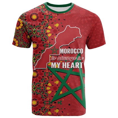 Morocco Western Sahara T-Shirt Map Red Moroccan Is Always In My Heart Graphic Tee