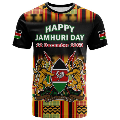 Custom Kenya T-Shirt Happy Jamhuri Day Kenyan Pattern Graphic Tee