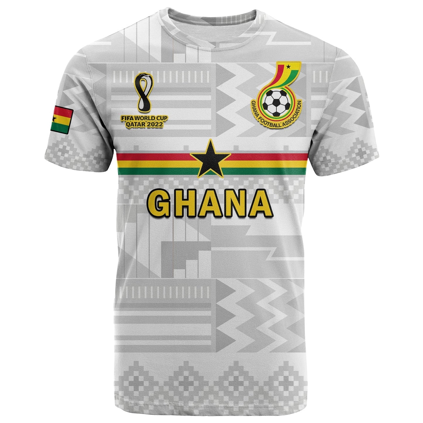 Ghana Football T-Shirt Black Stars Kente World Cup 2022 White Graphic Tee