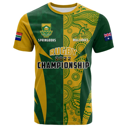 Custom Australia Rugby and South Africa Rugby T-Shirt Wallabies Mix Springboks Sporty Graphic Tee