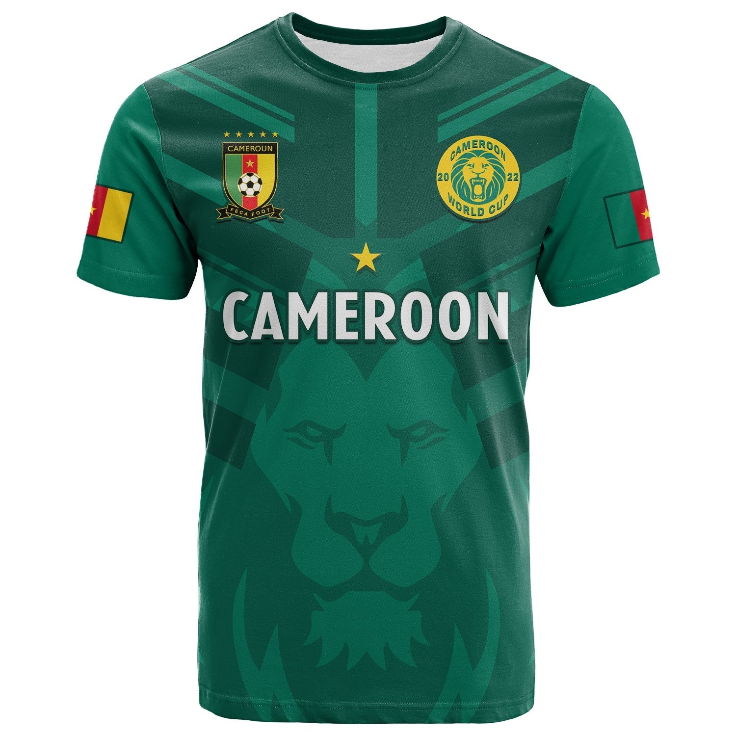 Custom Cameroon Football T-Shirt Les Lions Indomptables Green World Cup 2022 Graphic Tee