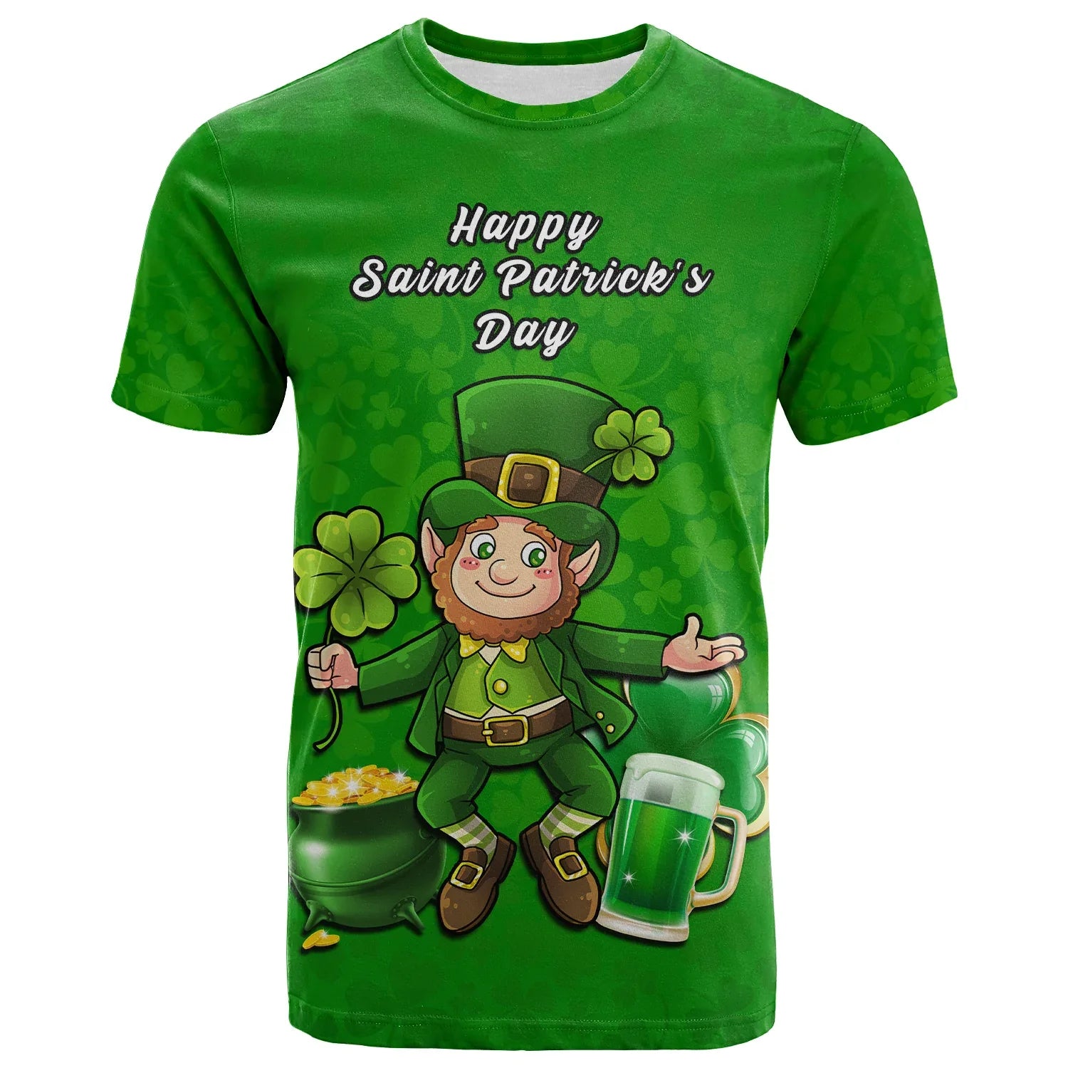 Custom Ireland T-Shirt Saint Patricks Day Happy Leprechaun And Shamrock Graphic Tee