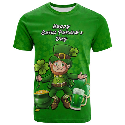 Custom Ireland T-Shirt Saint Patricks Day Happy Leprechaun And Shamrock Graphic Tee