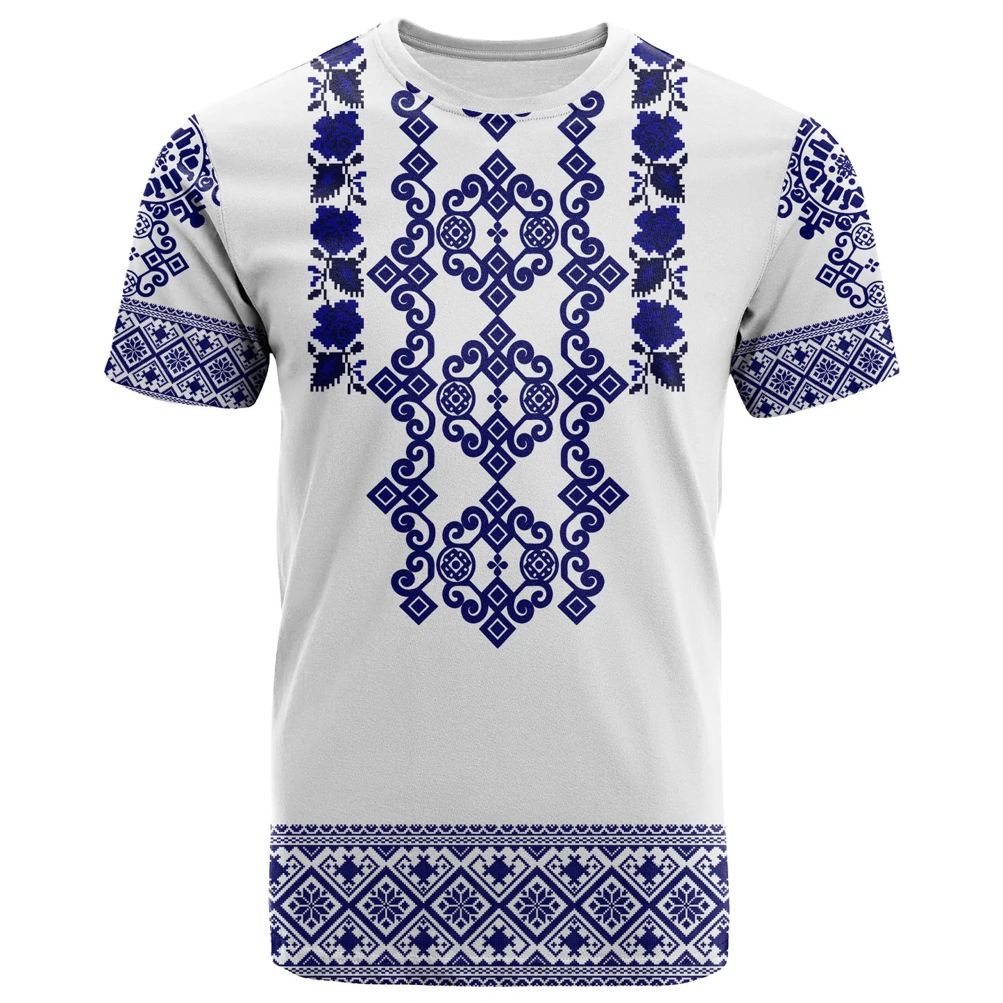 Custom Ukraine T-Shirt Navy Ukrainian Folk Graphic Tee