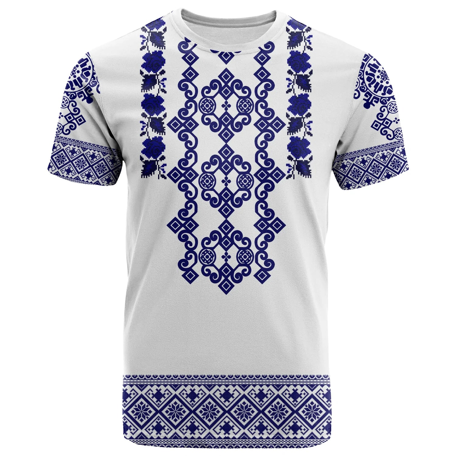 Custom Ukraine T-Shirt Navy Ukrainian Folk Graphic Tee