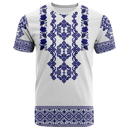 Custom Ukraine T-Shirt Navy Ukrainian Folk Graphic Tee