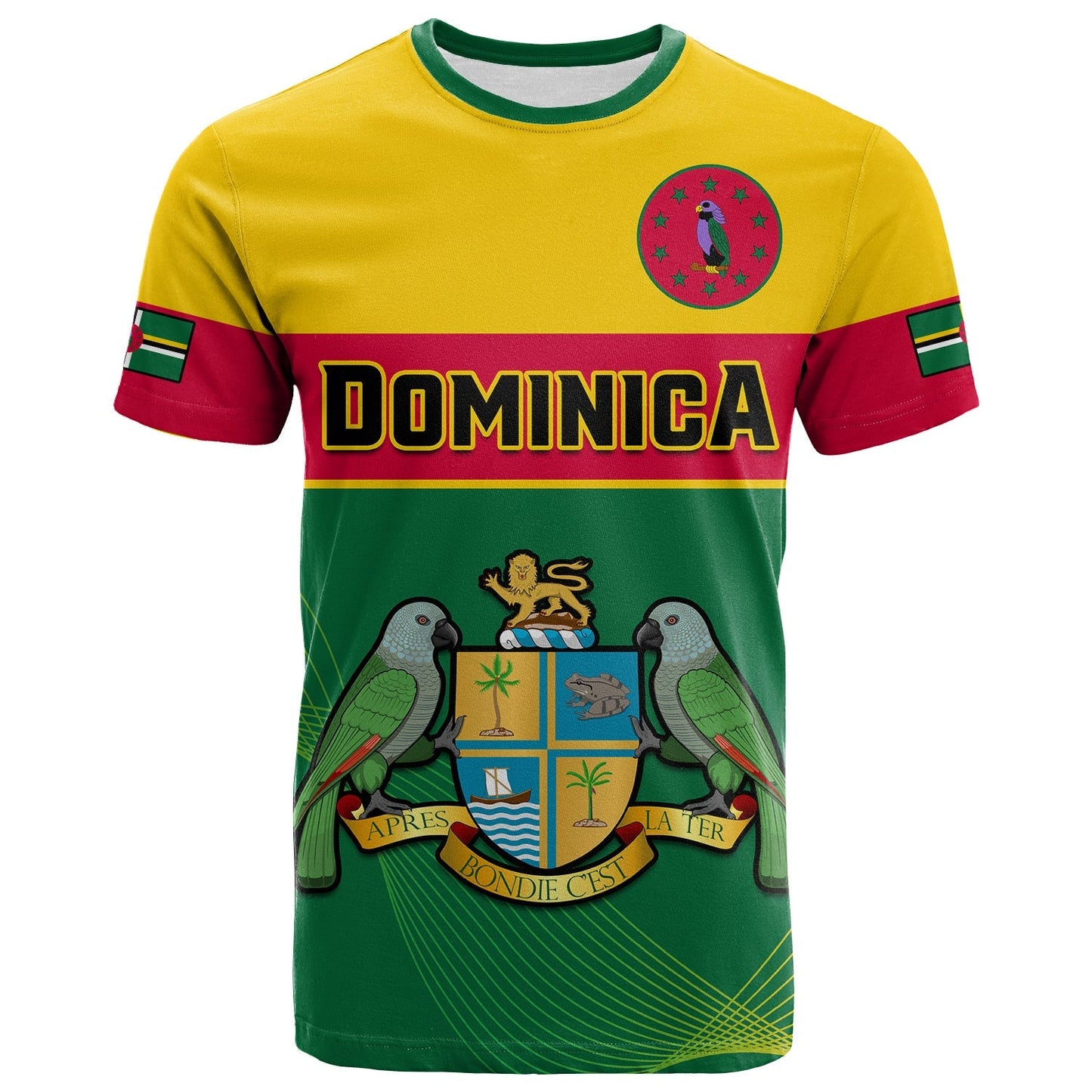 Custom Dominica T-Shirt Dominican Coat Of Arms With Map Graphic Tee