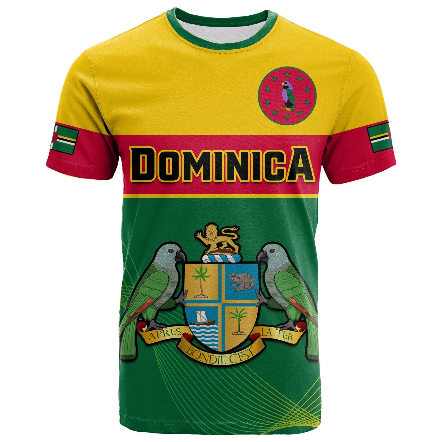 Custom Dominica T-Shirt Dominican Coat Of Arms With Map Graphic Tee