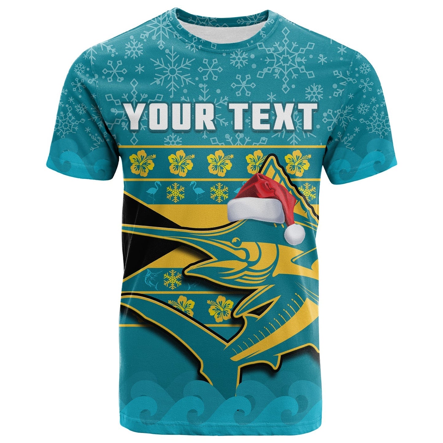 Custom Bahamas T-Shirt Bahamian Blue Marlin Merry Christmas Graphic Tee