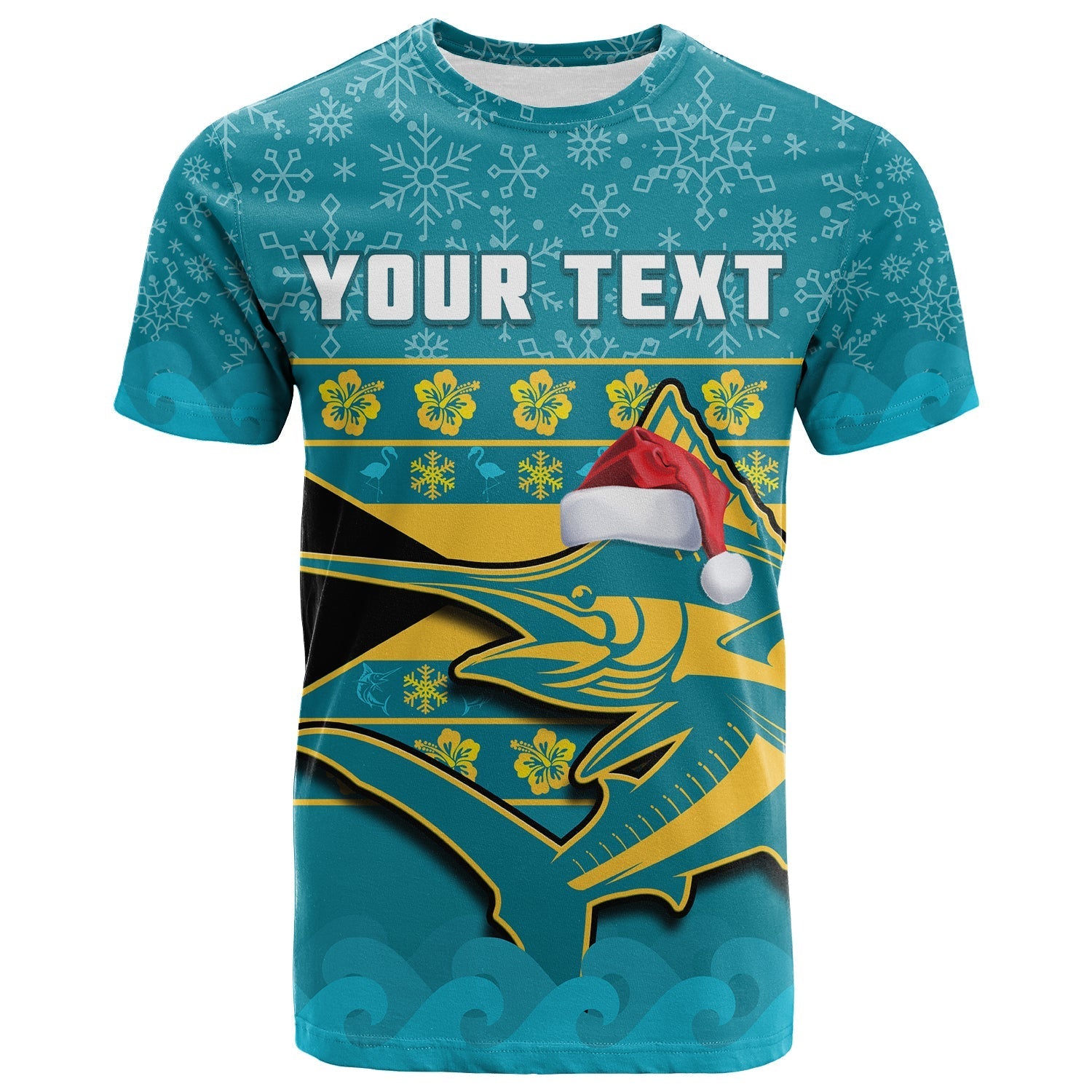 Custom Bahamas T-Shirt Bahamian Blue Marlin Merry Christmas Graphic Tee