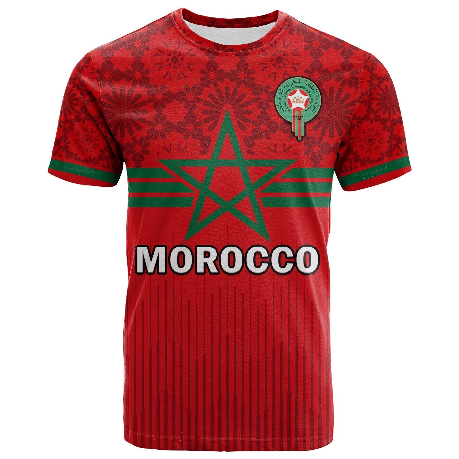 Custom Morocco Football T-Shirt World Cup 2022 Red Moroccan Pattern Graphic Tee