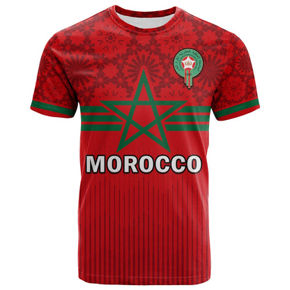 Custom Morocco Football T-Shirt World Cup 2022 Red Moroccan Pattern Graphic Tee